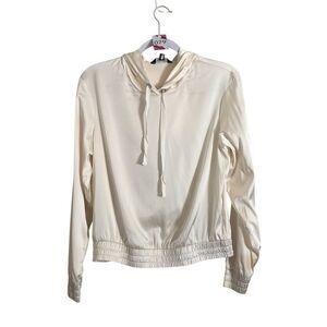 Express Womens Hoodie Blouse Top Medium Cream Long Sleeve